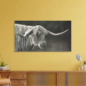 Longhorn Koe Charcoal Drawing Canvas Afdruk (Insitu (Woonkamer))