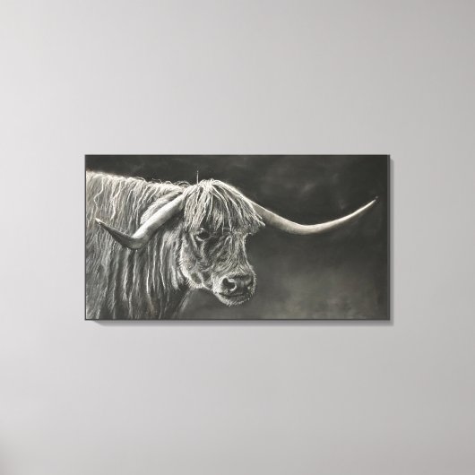 Longhorn Koe Charcoal Drawing Canvas Afdruk (Voorkant)