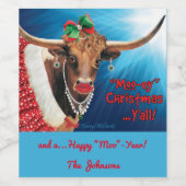 Longhorn Koe Christmas Wijn Etiket (Enkel label)