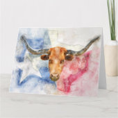 Longhorn koe met Texaanse kaart en Flag Waterverf (Voorkant)