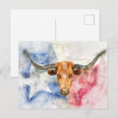 Longhorn koe met Texaanse kaart en Flag Waterverf (Voorkant / Achterkant)