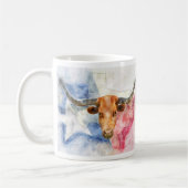 Longhorn koe met Texaanse kaart en Flag Waterverf Koffiemok (Links)