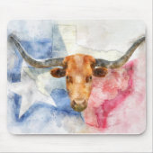 Longhorn koe met Texaanse kaart en Flag Waterverf Muismat (Voorkant)