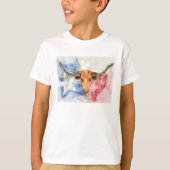 Longhorn koe met Texaanse kaart en Flag Waterverf T-shirt (Voorkant)