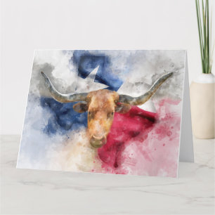 Longhorn koe met Texas Flag Map Waterverf Bedankkaart