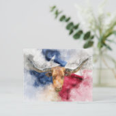 Longhorn koe met Texas Flag Map Waterverf Briefkaart (Staand voorkant)