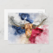 Longhorn koe met Texas Flag Map Waterverf Briefkaart (Voorkant / Achterkant)