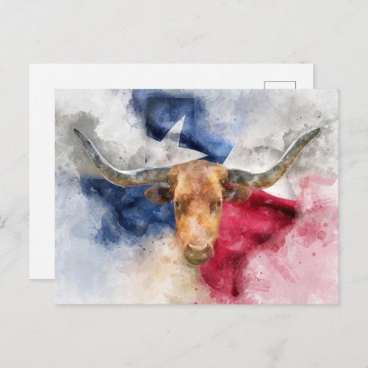 Longhorn koe met Texas Flag Map Waterverf Briefkaart (Voorkant / Achterkant)