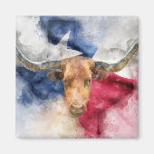 Longhorn koe met Texas Flag Map Waterverf Magneet (Voorkant)