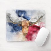 Longhorn koe met Texas Flag Map Waterverf Muismat (Met muis)