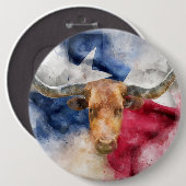 Longhorn koe met Texas Flag Map Waterverf Ronde Button 6,0 Cm (Voorkant /achterkant)