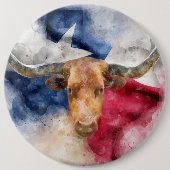 Longhorn koe met Texas Flag Map Waterverf Ronde Button 6,0 Cm (Voorkant)