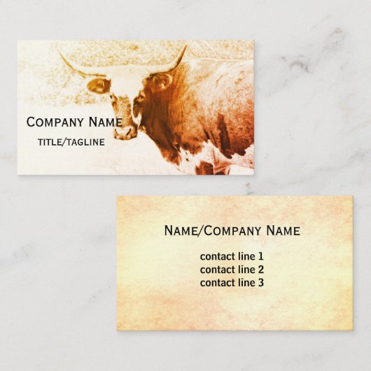 Longhorn koe rustiek land sepia custom visitekaartje (Voorkant / Achterkant)