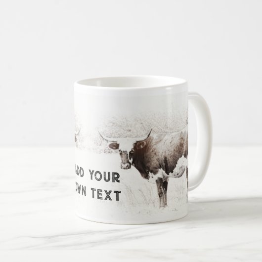 Longhorn koe Sepia Tone Photo Uw eigen offerte toe Koffiemok (Voorkant rechts)