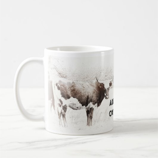 Longhorn koe Sepia Tone Photo Uw eigen offerte toe Koffiemok (Links)