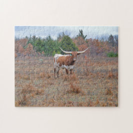 Longhorn Koe Texas Boerderij Sinaasappel Kleuren P Legpuzzel