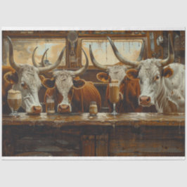 Longhorn Koeien bij de Westerne Dairy Bar Decoupag Tissuepapier