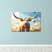 Longhorn Love Canvasprint op Spanramen Canvas Afdruk (Insitu (Houten vloer))