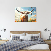 Longhorn Love Stretched Canvas Print (Insitu (Slaapkamer))