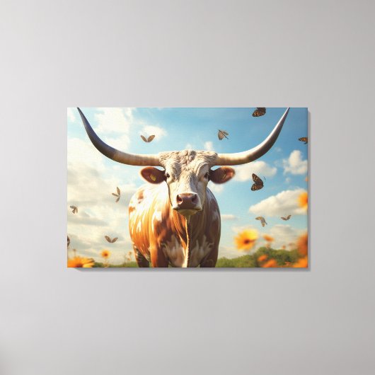 Longhorn Love Stretched Canvas Print (Voorkant)