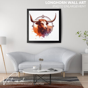 Longhorn Muurkunst Foto Vergroting Afdruk