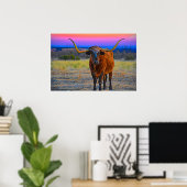 Longhorn op Sunset Poster (Thuiskantoor)