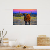 Longhorn op Sunset Poster (Keuken)