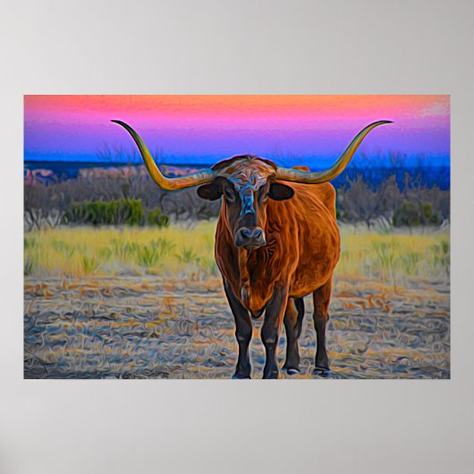 Longhorn op Sunset Poster (Voorkant)