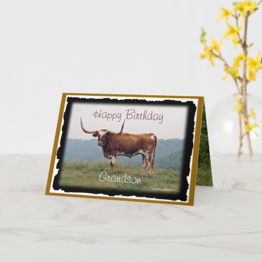 Longhorn op veroorzaakt heuvel-aan:passen- kaart (Gele Bloem)