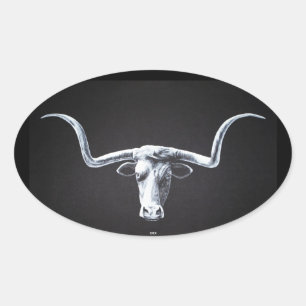 Longhorn op zwart ovale sticker
