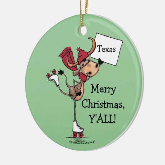 Longhorn Roller Skating-Merry Kerstmis. Keramisch Ornament (Links)