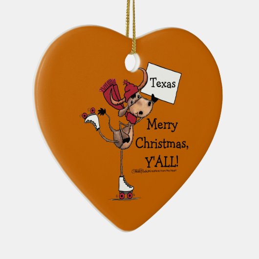 Longhorn Roller Skating-Merry Kerstmis. Keramisch Ornament (Rechts)