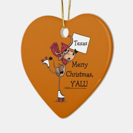 Longhorn Roller Skating-Merry Kerstmis. Keramisch Ornament (Links)