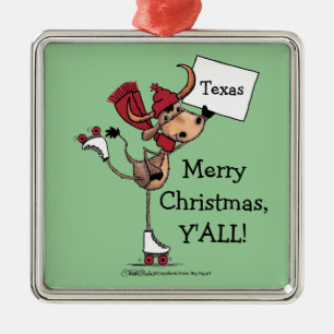 Longhorn Roller Skating-Merry Kerstmis. Metalen Ornament
