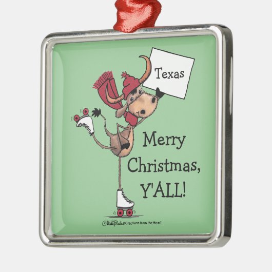 Longhorn Roller Skating-Merry Kerstmis. Metalen Ornament (Links)
