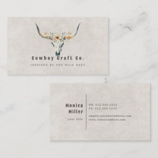 Longhorn schedel western visitekaartje (Voorkant / Achterkant)