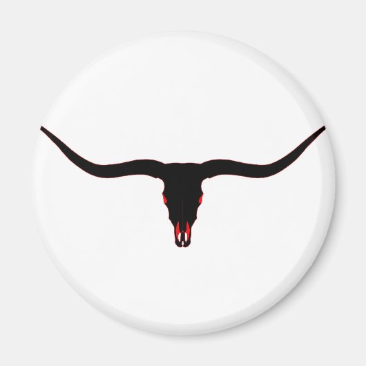 Longhorn Skull Zwart en Rood Magneet (Voorkant)