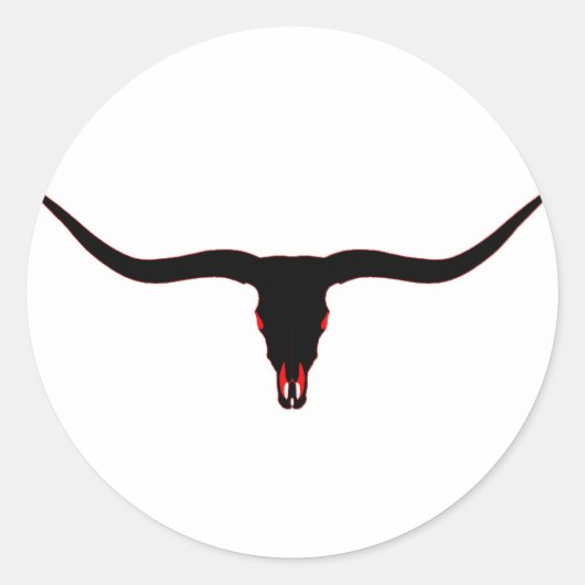 Longhorn Skull Zwart en Rood Ronde Sticker (Voorkant)