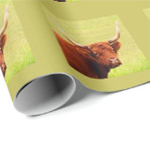 Longhorn Steer Groene Achtergrond Originele Foto Cadeaupapier (Rol Hoek)