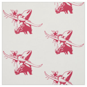 Longhorn Steer Head met Cowboy Texas Red Stof