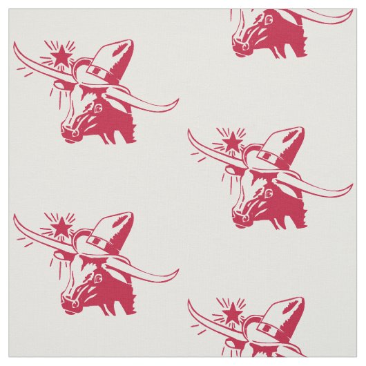 Longhorn Steer Head met Cowboy Texas Red Stof (Swatch)