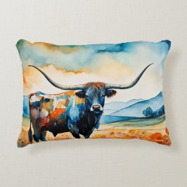 Longhorn Steer in a pasture Accent Kussen