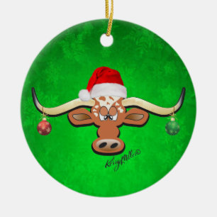 Longhorn Steer kerstversiering Keramisch Ornament