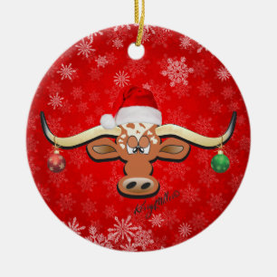 Longhorn Steer kerstversiering Keramisch Ornament