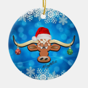 Longhorn Steer kerstversiering Keramisch Ornament