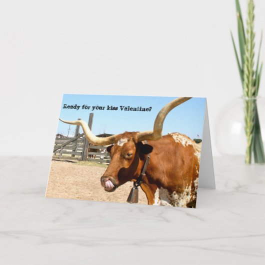 Longhorn steer ready to give you a valentin kiss feestdagen kaart (Voorkant)