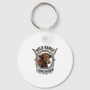 Longhorn Stier Grafische Vintage Gravure Western K Sleutelhanger