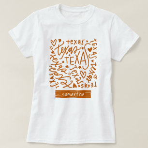 Longhorn Verbrand Sinaasappel Texas Doodle Pattern T-shirt
