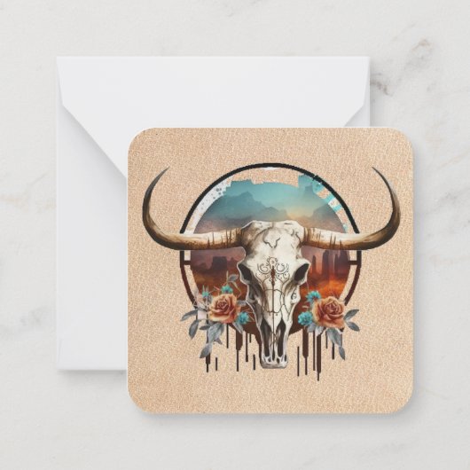 Longhorn Western Bruiloft Info Kaart Notitiekaartje (Achterkant)