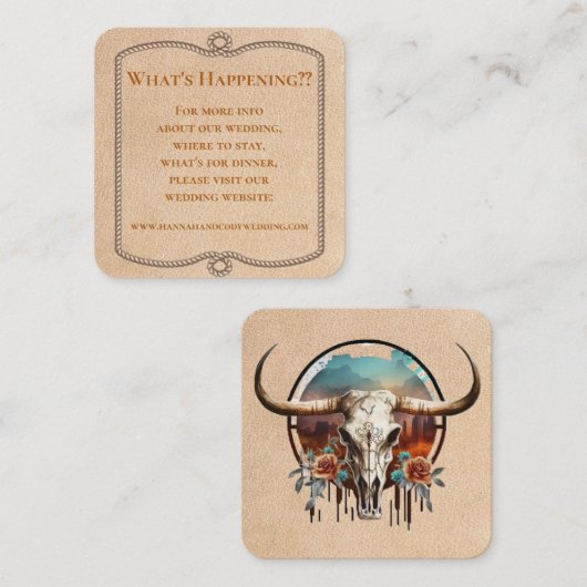 Longhorn Western Bruiloft Info Kaart Notitiekaartje (Voorkant / Achterkant)
